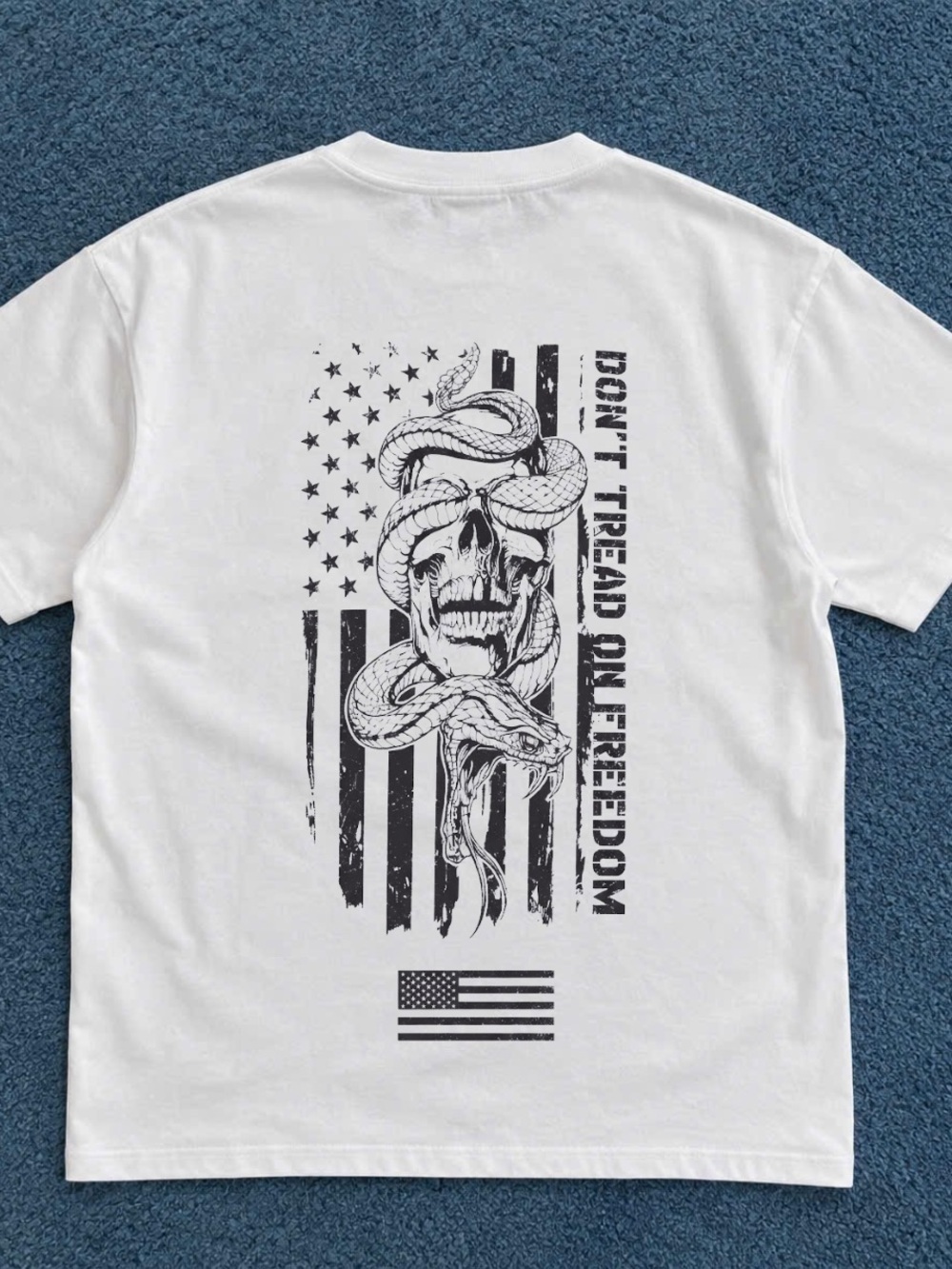 Gildan White Short-Sleeve Tee with Black Skull & Snake Graphic